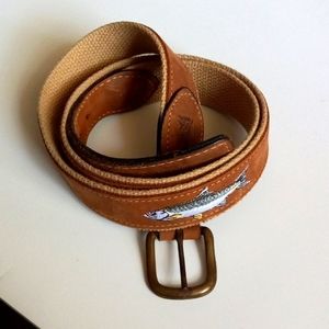 Men's Suede and Woven Cotton Fishing Motif Belt